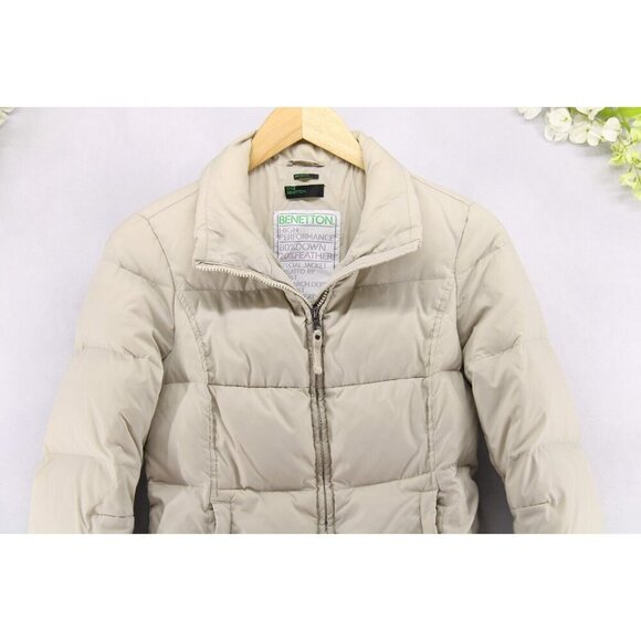 United Colors of Benetton Beige Women's Down Feather Puffer Jacket Sz S /42 - Picture 3 of 8